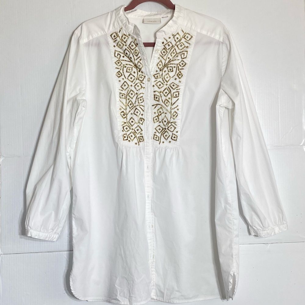 Chicos button down slit side pit pit 23'' tag missing content is Cotton